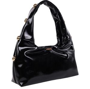 Black Patent Hobo Bag with Gold Accents